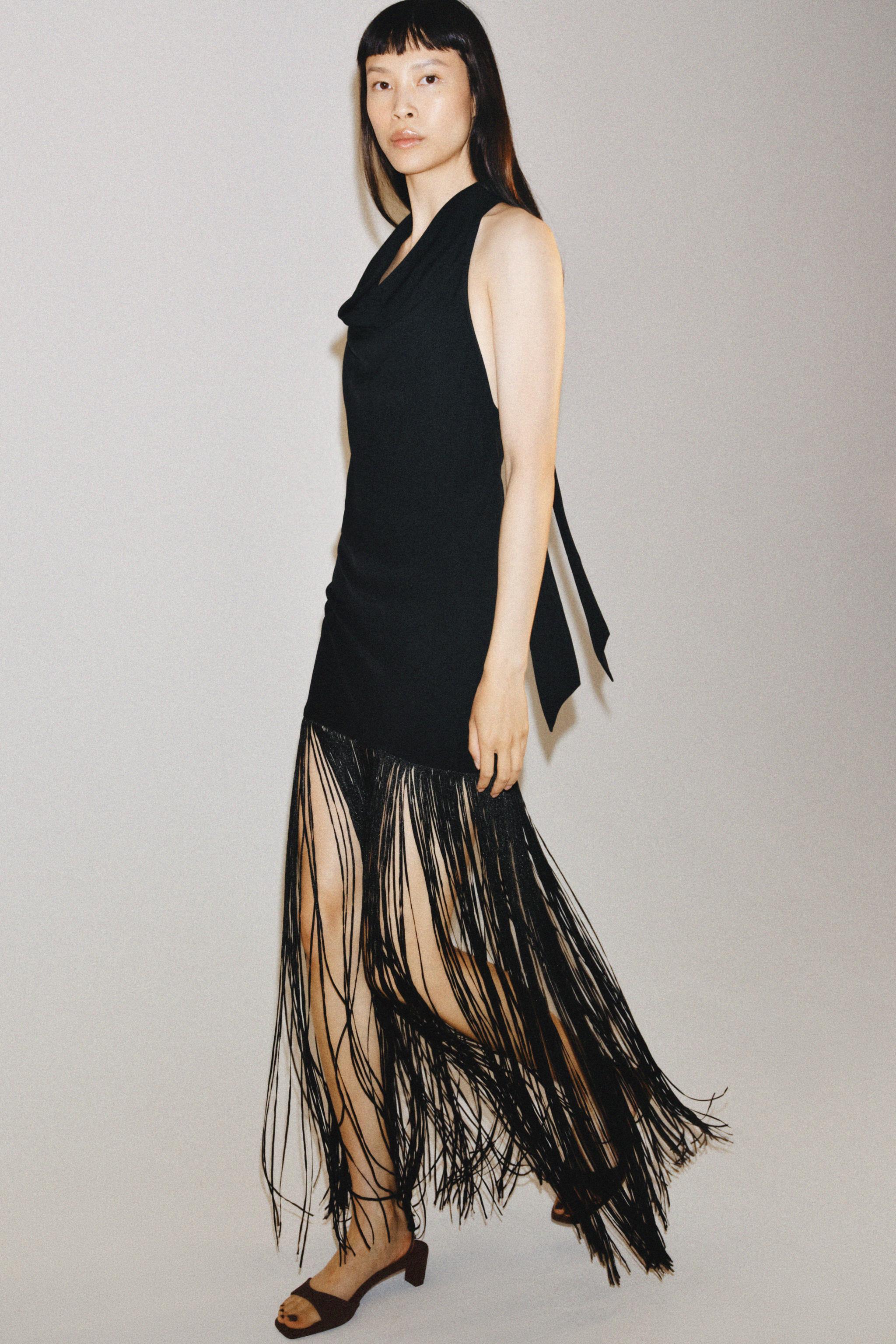 ZW COLLECTION FRINGED HALTER DRESS